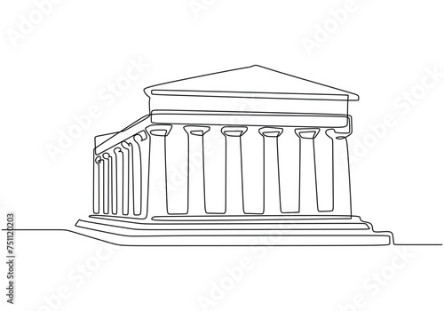 Parthenon Greece traditional house in continuous one line art drawing. Traditional building vector illustration editable stroke.