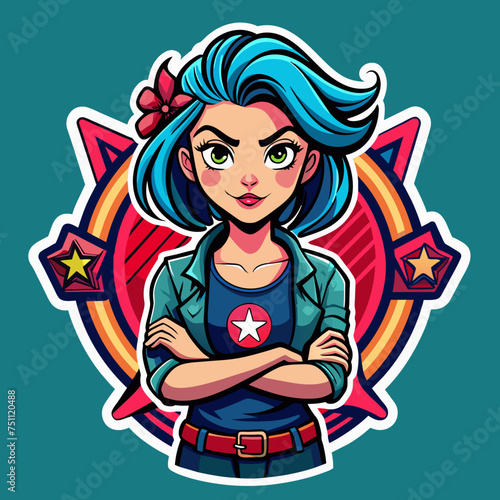 Ruler of Rebellion Capture the essence of rebellion with a tshirt sticker design showcasing a girl in a rebellious pose, wearing a tee rounded by imagery symbolizing defiance and nonconformity