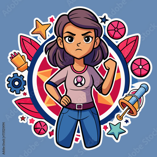 Ruler of Rebellion Capture the essence of rebellion with a tshirt sticker design showcasing a girl in a rebellious pose, wearing a tee rounded by imagery symbolizing defiance and nonconformity