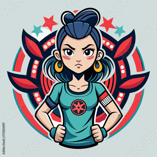 Ruler of Rebellion Capture the essence of rebellion with a tshirt sticker design showcasing a girl in a rebellious pose  wearing a tee rounded by imagery symbolizing defiance and nonconformity