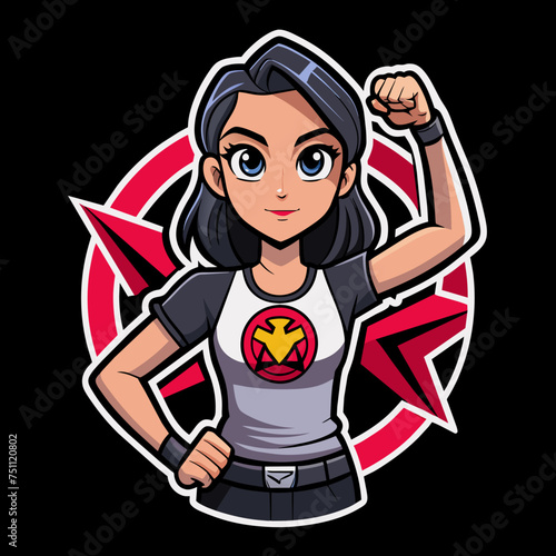 Ruler of Rebellion Capture the essence of rebellion with a tshirt sticker design showcasing a girl in a rebellious pose, wearing a tee rounded by imagery symbolizing defiance and nonconformity