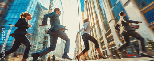 Business Professionals Running in City Environment