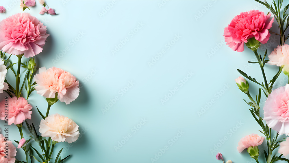 Obraz premium carnations-clustered-tightly-vibrant-assortment-of-surrounding-flowers-creating-a-frame-set-against