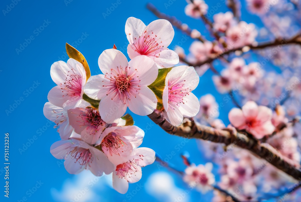 cherry blossom on blue sky background, sakura flowers.