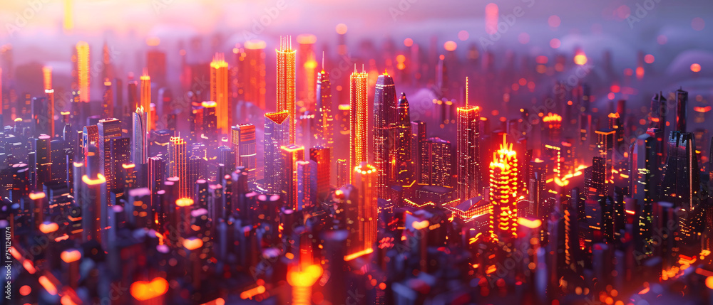 Futuristic Cityscape with Glowing Neon Lights