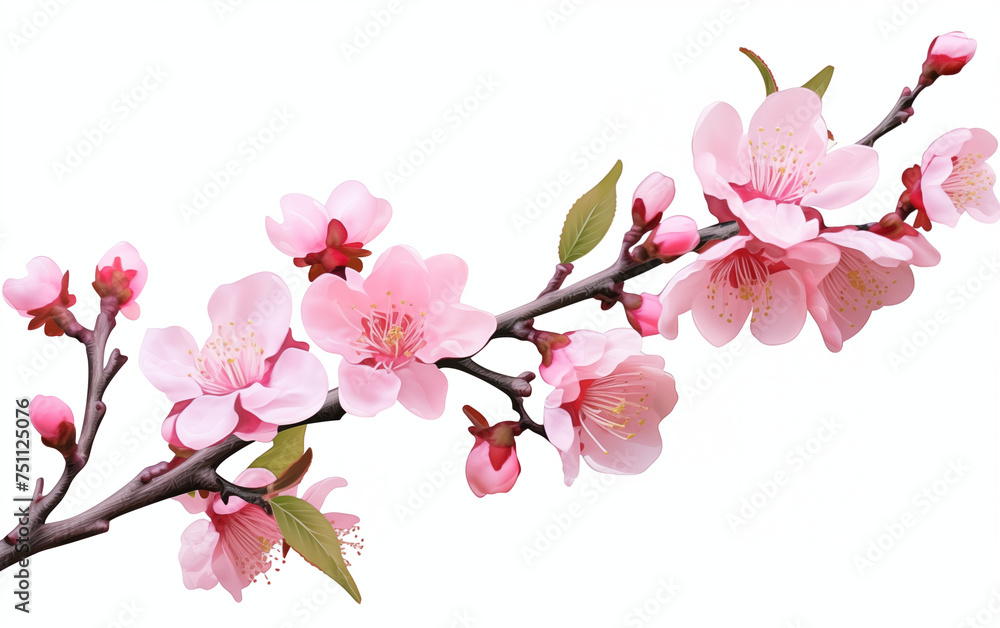 Sakura branches on white background,created with Generative AI tecnology. Sakura branches on white background,created with Generative AI tecnology.