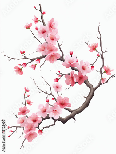 Sakura branches on white background created with Generative AI tecnology.
