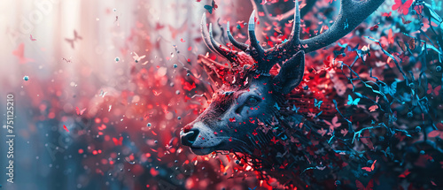 Surreal Deer with Butterflies in Mystical Forest