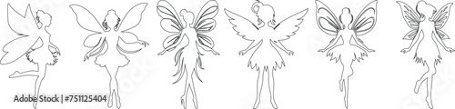 fairy outline, detailed Fairies wings, fantasy magic, black fairy line art, perfect for tattoos, coloring books, whimsical artwork
