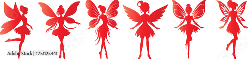 red fairy silhouette, fantasy themed fairy vector, perfect for childrens book, Fairies illustrations, magical event invitations, and elegant design elements