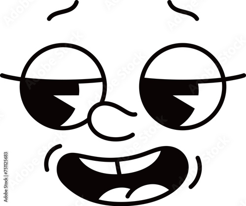 Cartoon groovie comic face emoji. Retro animation cute personage face, groovie positive human emoticon or comic funny vector emotion expression face. Caricature happy smiling mood monochrome emoji