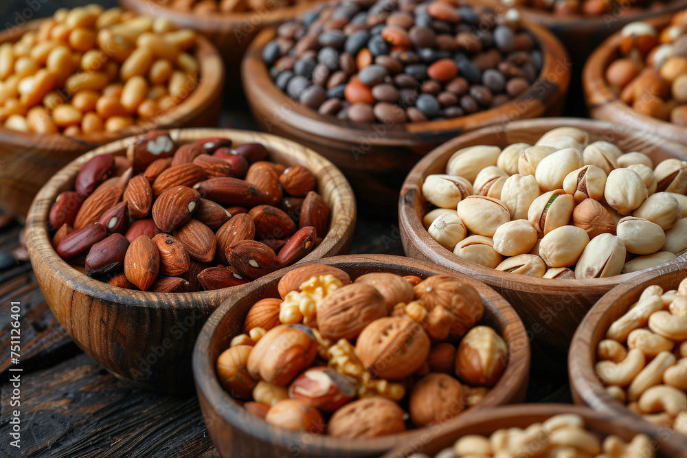 A variety of healthy snack options, like nuts, seeds, and dried fruits. ai generative A variety of healthy snack options, like nuts, seeds, and dried fruits. ai generative