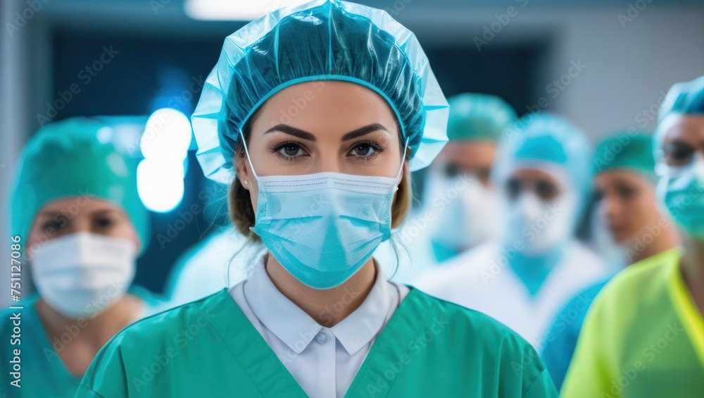 Portrait of female doctor in a protective cap and protective uniform Portrait of female doctor in a protective cap and protective uniform