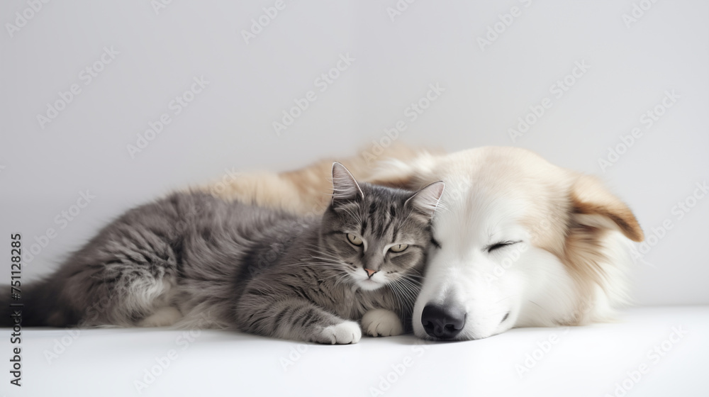 Obraz premium Best Buddies Sleeping Together. Generative AI.