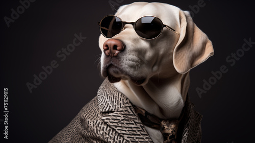 Labrador Retriever Wearing Sunglasses and Handsome Outfit. Generative AI.