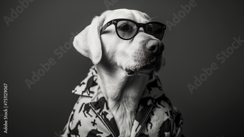 Labrador Retriever Wearing Sunglasses and Handsome Outfit. Generative AI.