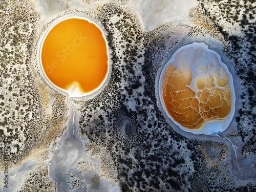 Abstract Orange Balloons, one whole one broken and cracked photo