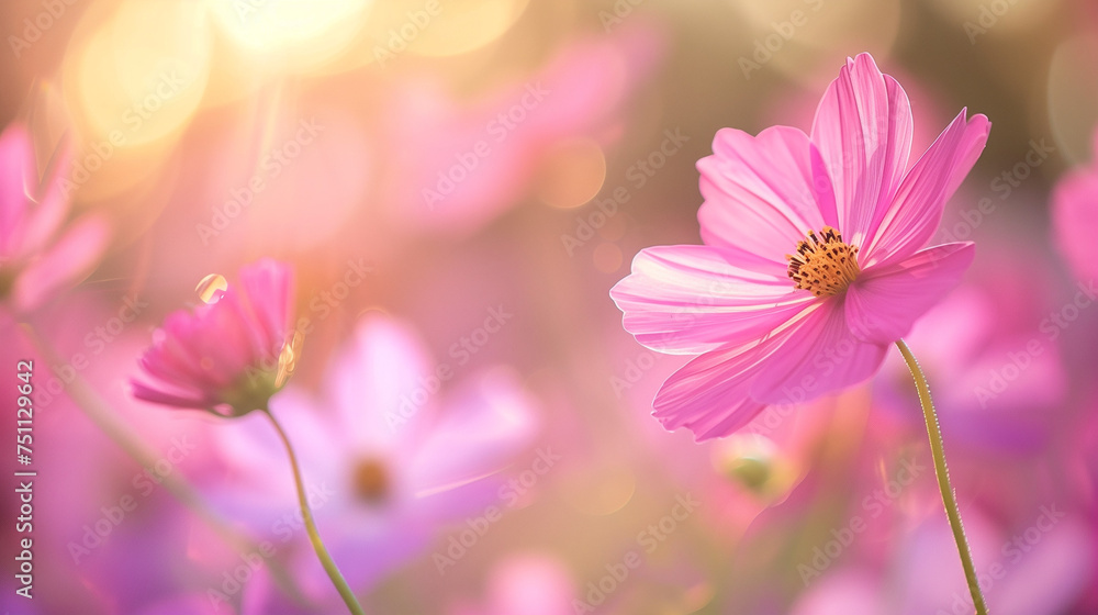 Detail closeup view at pink cosmos flower. Spring time in nature Detail closeup view at pink cosmos flower. Spring time in nature