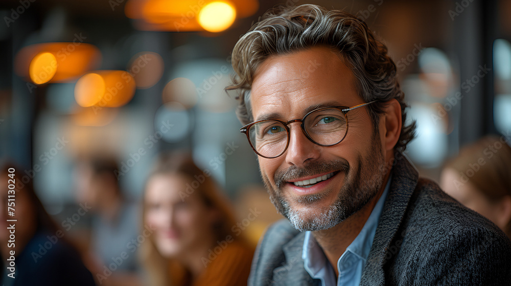 Close-up of a business executive - business casual - glasses - blurred background Close-up of a business executive - business casual - glasses - blurred background