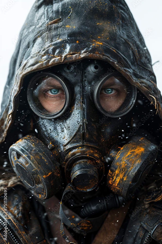 Portrait of a man in a gas mask. Close-up.