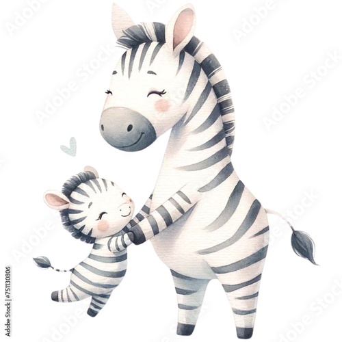 Zebra mom and baby love watercolor clipart.Ai Generate