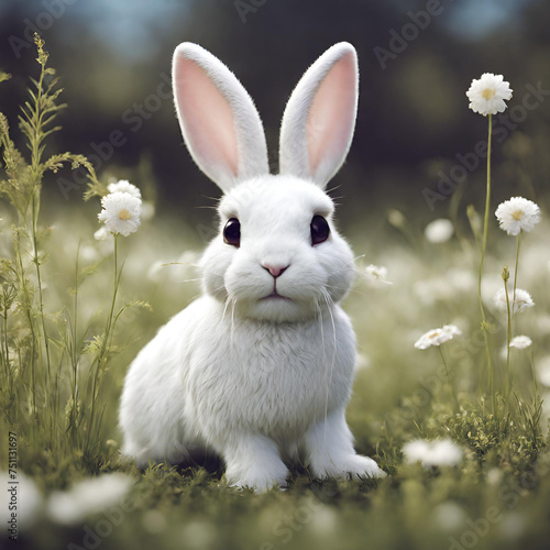 white rabbit on the grass © shogo