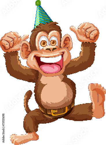 Happy monkey wearing a party hat, giving thumbs up.