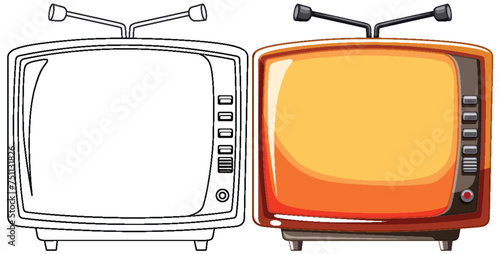 Two retro TVs with antennas in vector style