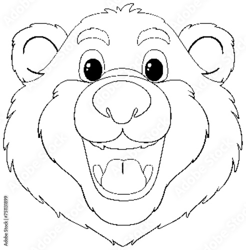 Black and white drawing of a happy bear face.