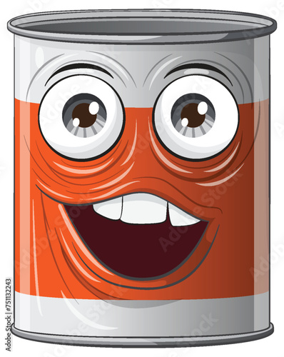 A cheerful animated paint can with a big smile