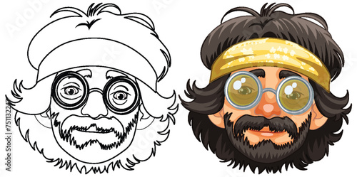 Two stylized male faces with distinctive headbands.