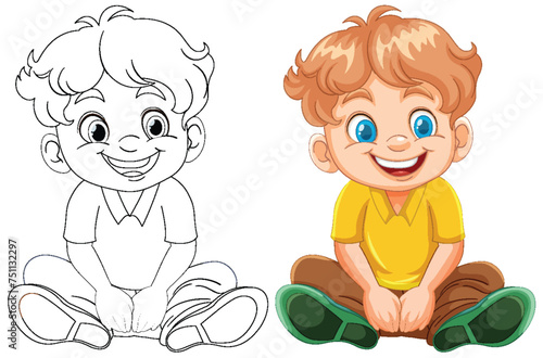 Vector illustration of a boy, colored and line art.
