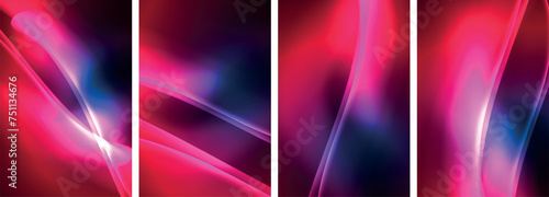 Neon Lines Waves. Abstract Background Poster Collection. Captivating array of vibrant designs, pulsating with dynamic energy against a dark backdrop. Explore the mesmerizing allure of neon waves