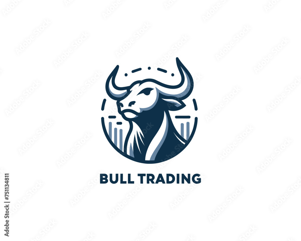 abstract business logo, bull trading logo,Financial bull logo design. Trade Bull Chart, finance logo. Economy finance chart bar business productivity logo icon.