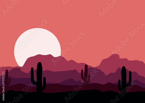 Panoramic view of the sahara desert vector. Vector illustration in flat style.
