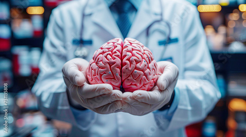 Doctor holding brain in his hands