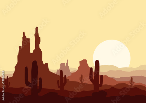 Panoramic view of the sahara desert vector. Vector illustration in flat style.