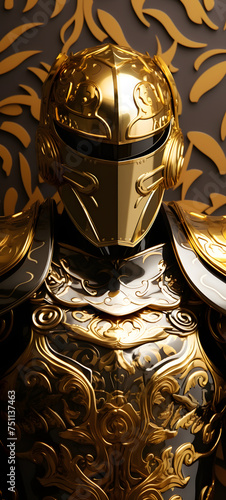 The Yamata No Orochi wears golden armor shaped wallpaper design abstract organic colorful background 9:20, ai generative photo