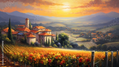 Panoramic view of Tuscany at sunset, Italy.