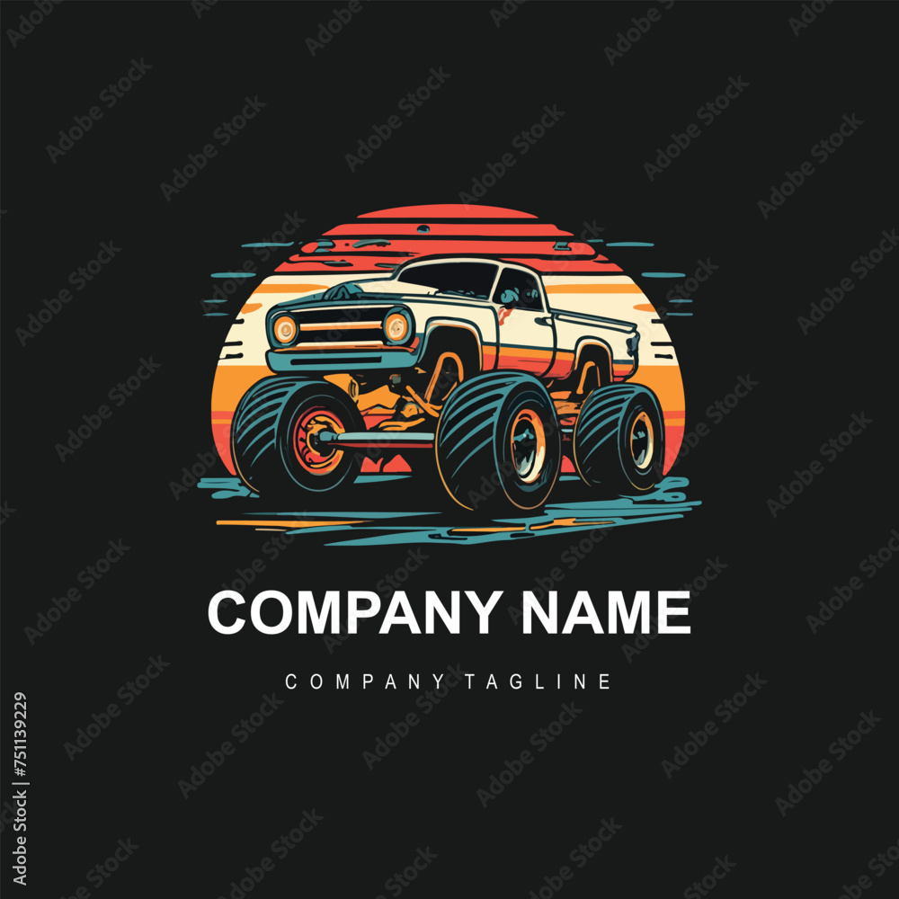 Fototapeta premium Vector funny monster truck cartoon landscape very detailed vector art proportional t-shirt design vector 