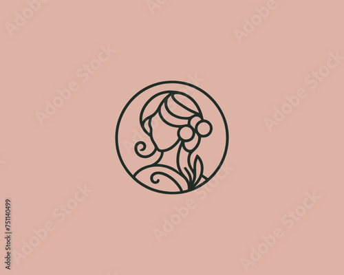 professsional unique feminine beauty logo design, wellness logo, woman with unique hair style slone logo, business logo photo