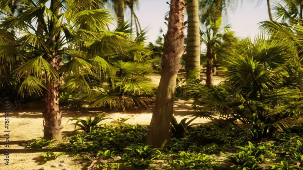 A Beach With Palm Trees and the Ocean in the Background A Beach With Palm Trees and the Ocean in the Background
