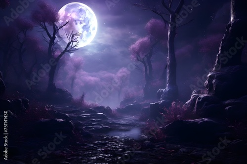 Mystical Moonlit Forest: A dreamy forest scene bathed in the soft light of the moon, creating an otherworldly ambiance.