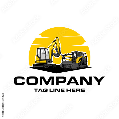 mini excavator company  logo vector image, mulching machine illustration, Land Clearing Mulcher vector art