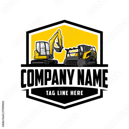 mini excavator company  logo vector image, mulching machine illustration, Land Clearing Mulcher vector art