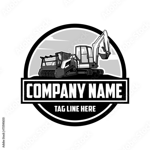 mini excavator company  logo vector image, mulching machine illustration, Land Clearing Mulcher vector art