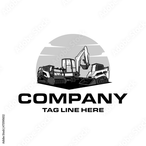 mini excavator, mulching machine illustration, Land Clearing Mulcher vector art