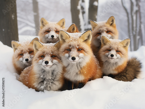 group of foxs in the snow © Modern Design