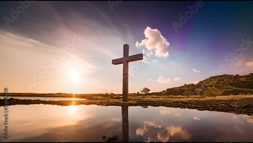 Cross Silhouette Against a Sunset Sky