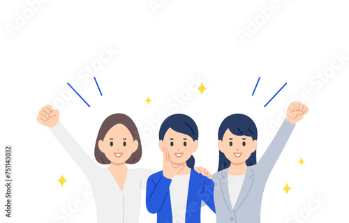 肩を組むビジネスパーソン女性の上半身セット【人物ベクターイラスト素材】